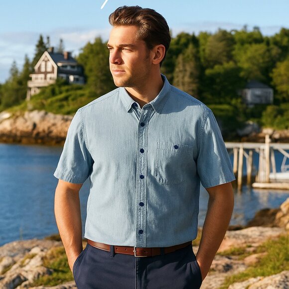 L.L. Bean Other - L.L. Bean Signature Chambray Short Sleeve Button Front Slim Fit L